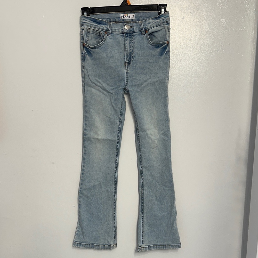 Girls Faded Flare Blue Jeans